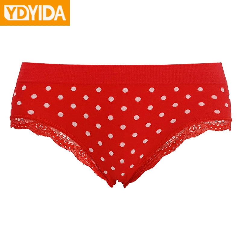 Stretchy Ladies Pants Comfortable Briefs Underwear Seamless Lace Underpants with Polka Dots