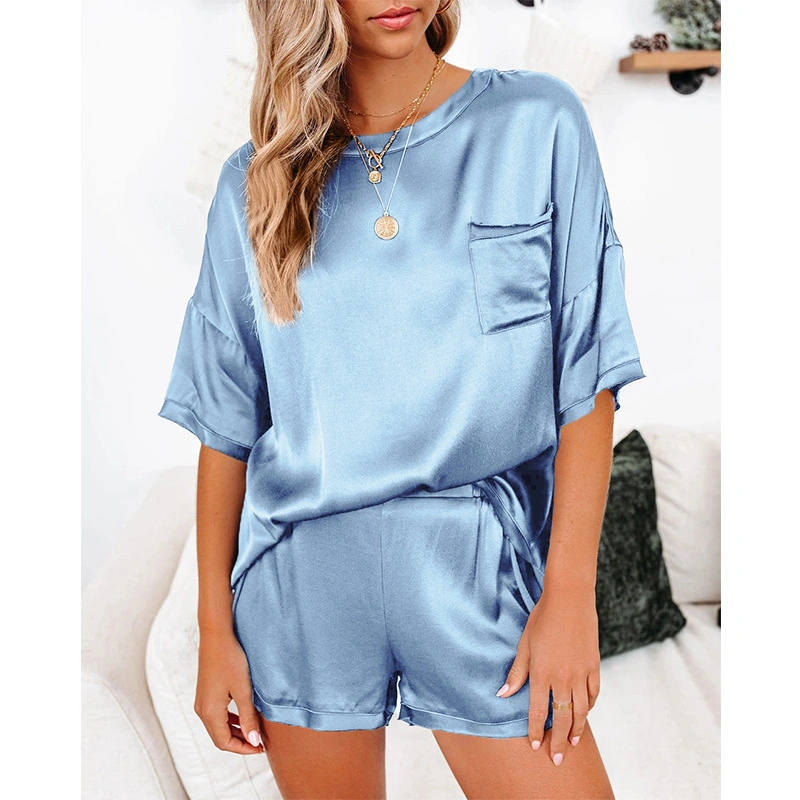 Women Sexy Satin Robes Short Sleeve Pajamas Summer Satin Pajamas